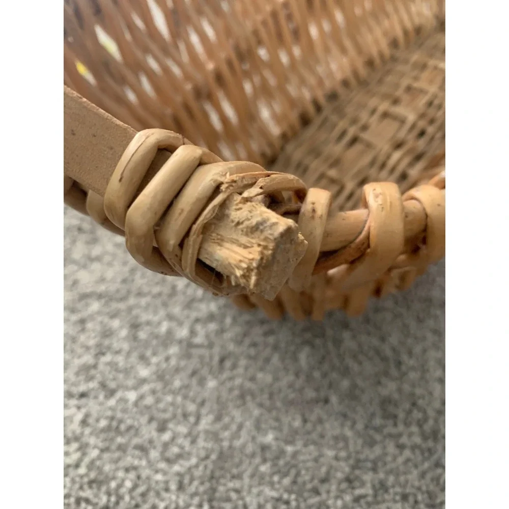 Vintage Wicker Boat Basket Wooden Handles Rustic Boho Cottagecore Home Decor